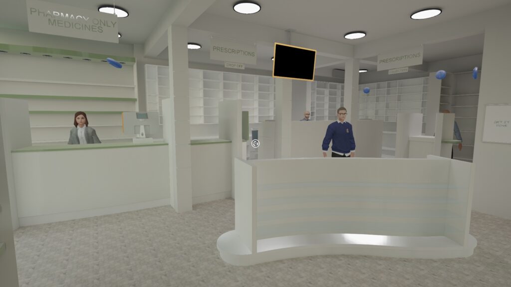 Three dimensional rendering of a clinical pharmacy environment from UCL's pharmacy training simulation