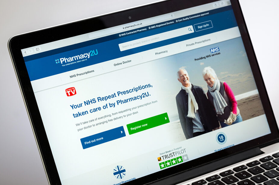 pharmacy2u homepage on laptop