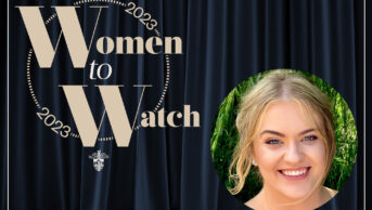 Image with the Women to Watch 2023 logo and Chloe Barclay