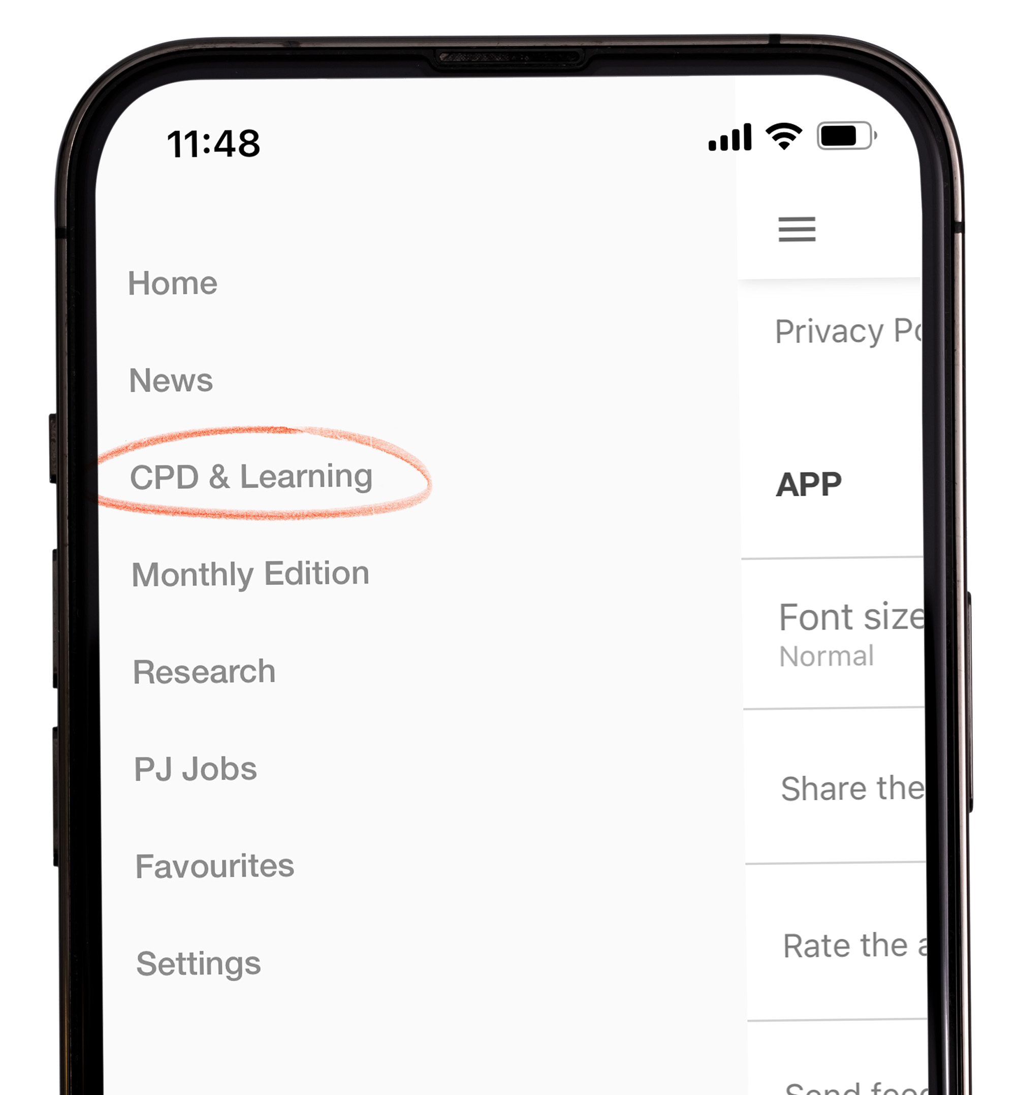 Image of an iphone showing the PJ Jobs section in the PJ app
