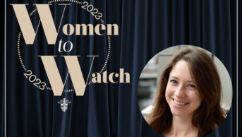 Image with the Women to Watch 2023 logo and Louise Missen