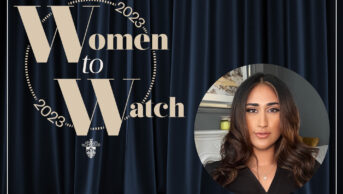 Image with the Women to Watch 2023 logo and Nyrah Saleem
