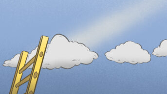 Illustration of a ladder leading to a pathway of clouds