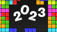 Illustration of the number 2023 with tetris bricks all around it