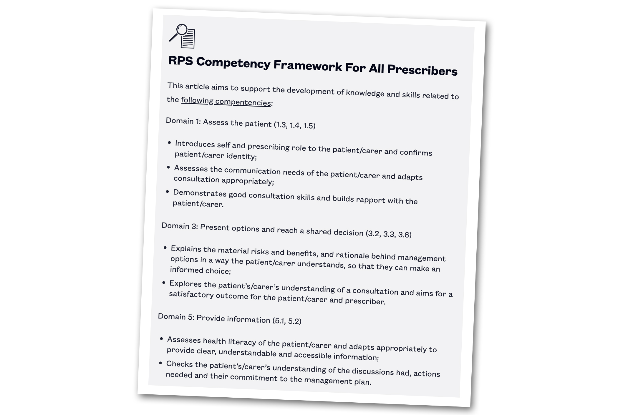 Screenshot of the RPS competency framework box featured in every prescribing learning article