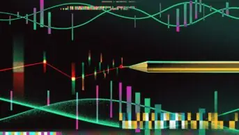 Stylised abstract illustration of a pencil drawing out colourful DNA strands on a black background.