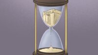 Illustration of an hourglass with sand in the shape of a pharmacy that is running out.