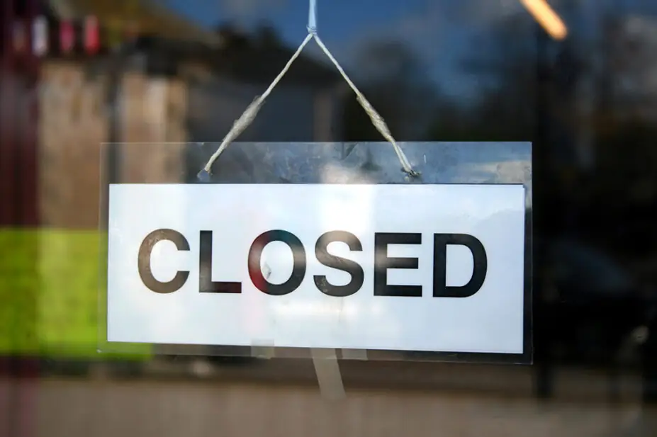 Closed sign in pharmacy window