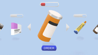 Illustration showing a online shop with capacity over different pharmaceutical items