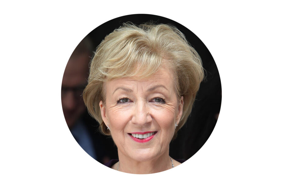 Photo of Andrea Leadsom in a circle on a white background