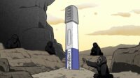 Illustration paying homage to the image of the monolith in 2001: A Space Odyssey, with the monolith replaced by a semaglutide injectable
