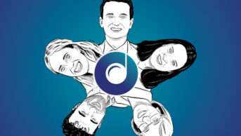 Illustration of the five OPERA shortlisted nominees in a circle, with the logo in the middle