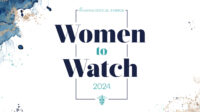 Image with elegant splashes of paint and the Women to Watch 2024 logo