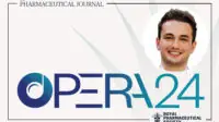 Photo of OPERA shortlisted researcher Sion Scott on a stylised background with the OPERA logo
