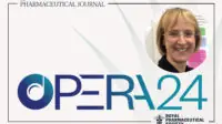 Photo of OPERA shortlisted researcher Zoe Edwards on a stylised background with the OPERA logo