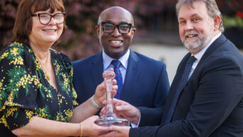 Pictured from left: Claire Anderson, president of the RPS; Ade Williams, superintendent pharmacist of M J Williams Pharmacy Group and lead prescribing pharmacist at Bedminster Pharmacy in Bristol; and Paul Bennett, chief executive of the RPS