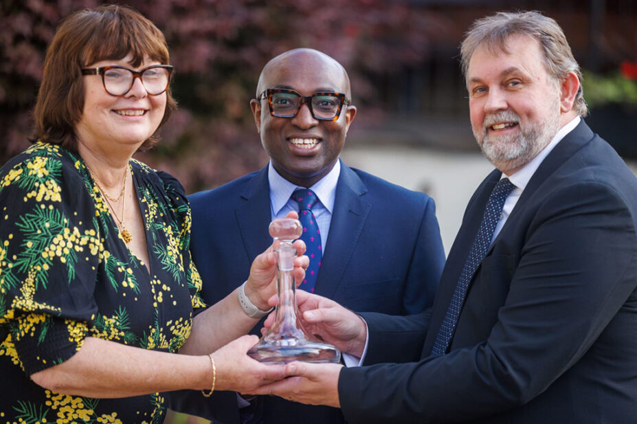Pictured from left: Claire Anderson, president of the RPS; Ade Williams, superintendent pharmacist of M J Williams Pharmacy Group and lead prescribing pharmacist at Bedminster Pharmacy in Bristol; and Paul Bennett, chief executive of the RPS