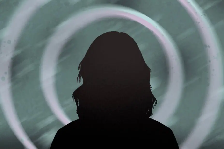 Illustration of a silhouetted woman have migraine aura hallucinations