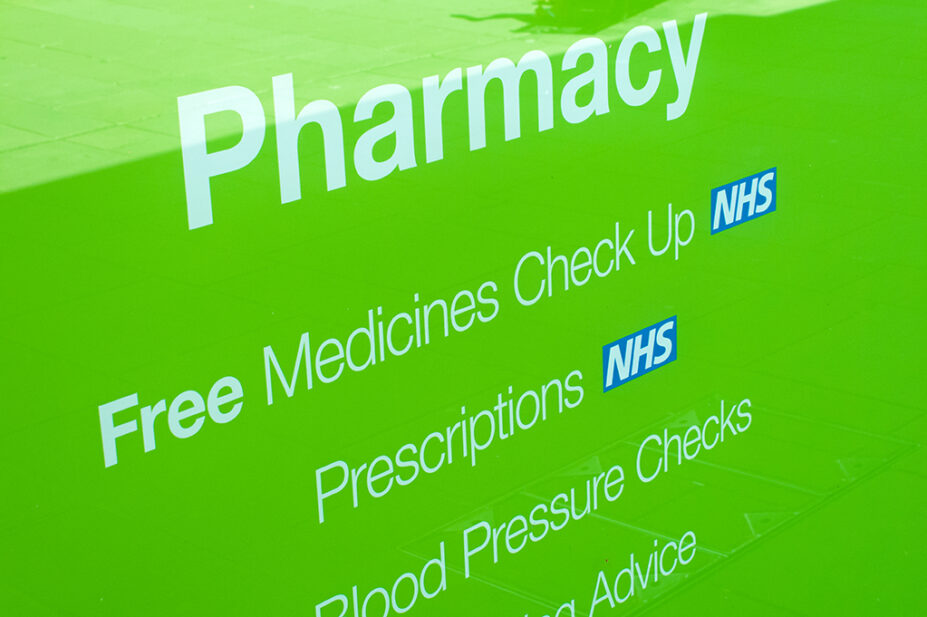 Sign showing NHS pharmacy services