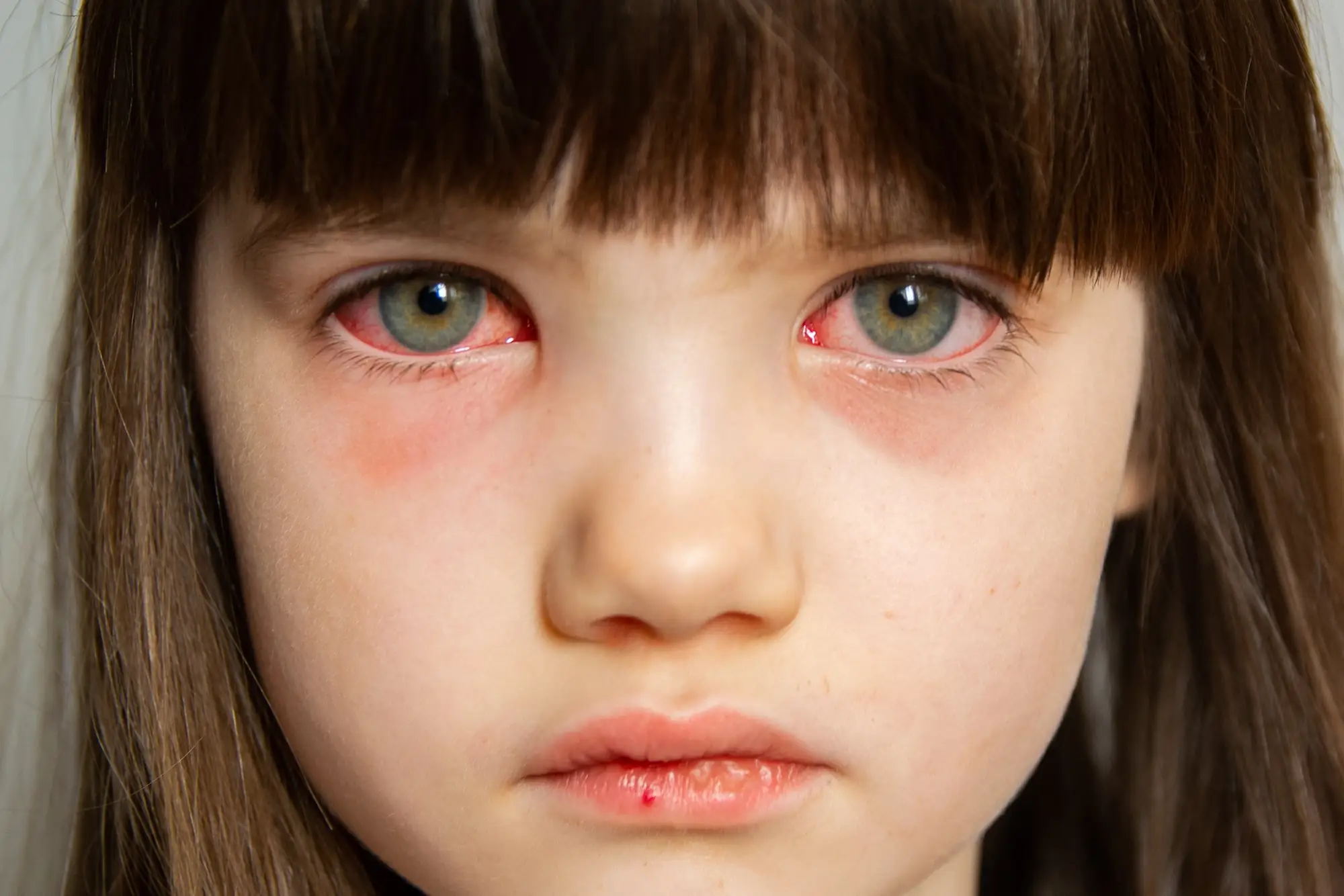 Young girl with conjunctivitis in her left eye