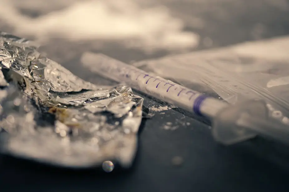 Photo of heroin paraphernalia, suggestive of illicit drug use