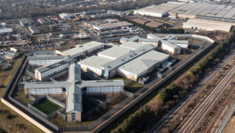 An aerial view of HMP YOI Peterborough which is a Category B prison for men and women in Cambridgeshire, UK