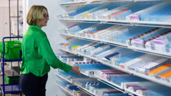 Pharmacist in hospital pharmacy dispensary