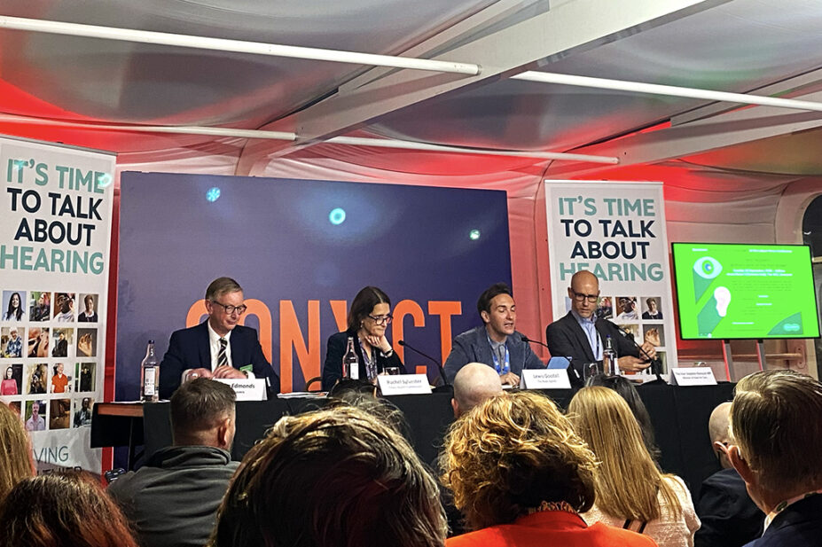 Panel from left to right: Giles Edmonds, clinical services director at Specsavers; Rachel Sylvester, chair of The Times Health Commission; Lewis Goodall, co-host of the News Agents Podcast (chair of the panel); and pharmacy minister Stephen Kinnock