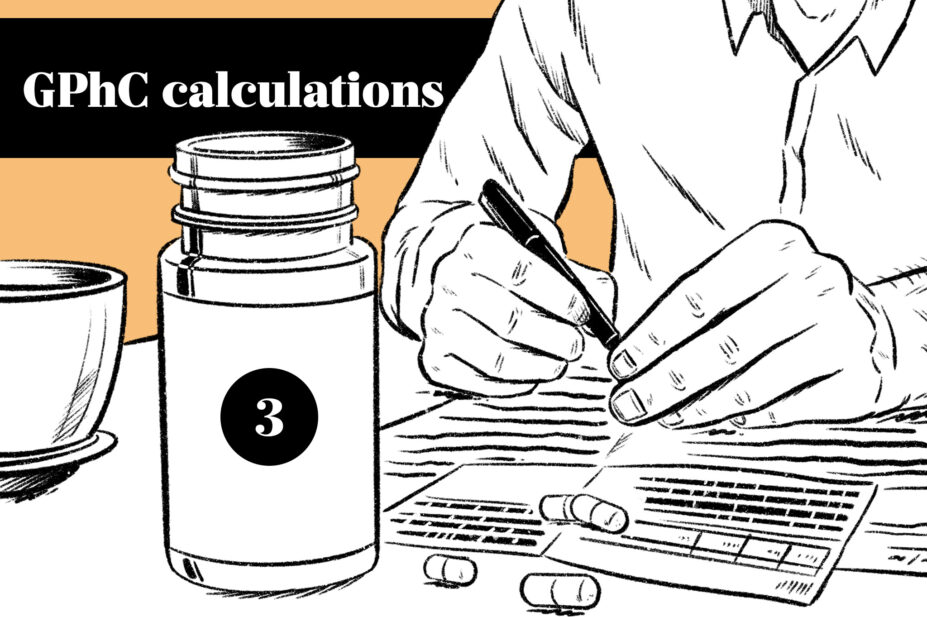 Illustration of someone writing while looking at a medication advice page