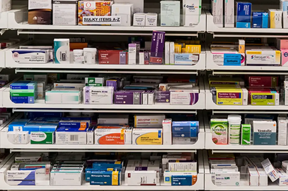 Medicines on shelf in pharmacy