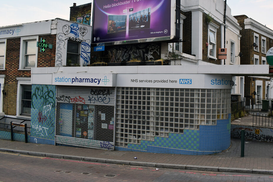 A closed pharmacy building