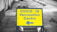 Vaccination centre for COVID-19 road sign