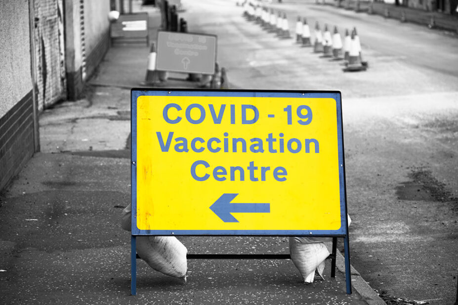 Vaccination centre for COVID-19 road sign