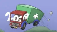 Illustration of a pharmacy delivery van vaulting over a hill, with the numbers 2024 shaking out of the front cab