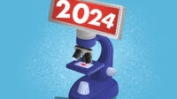 Illustration of a digital microscope with the numbers 2024 on the screen