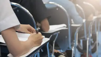 University students take an exam