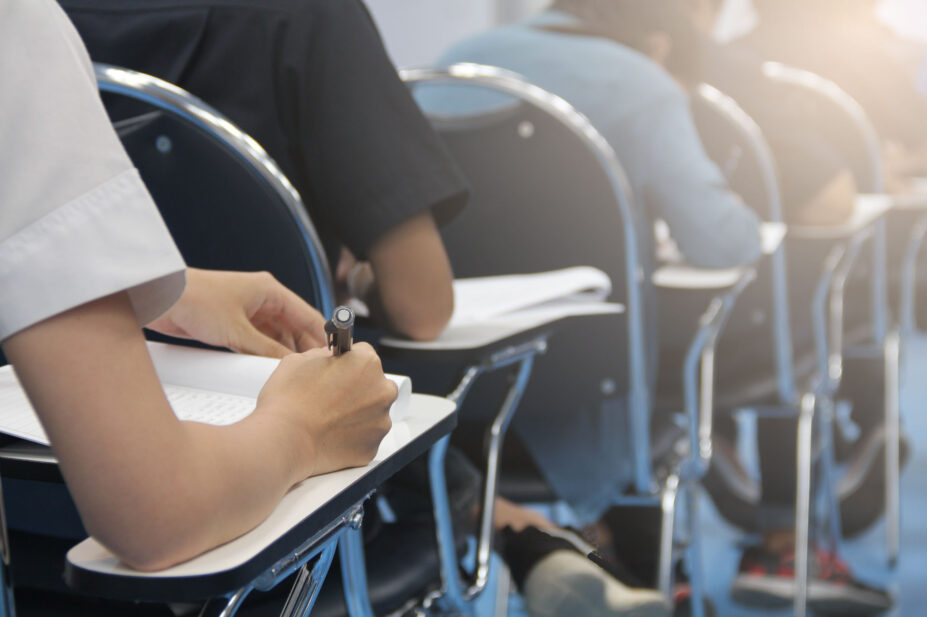 University students take an exam