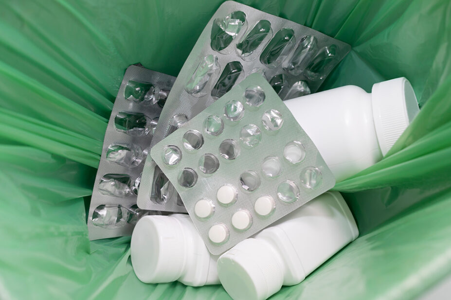 Rubbish bin full of medicines