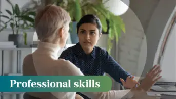 Photo of someone in a consultation setting with the pharmacist looking confused at the patient's response