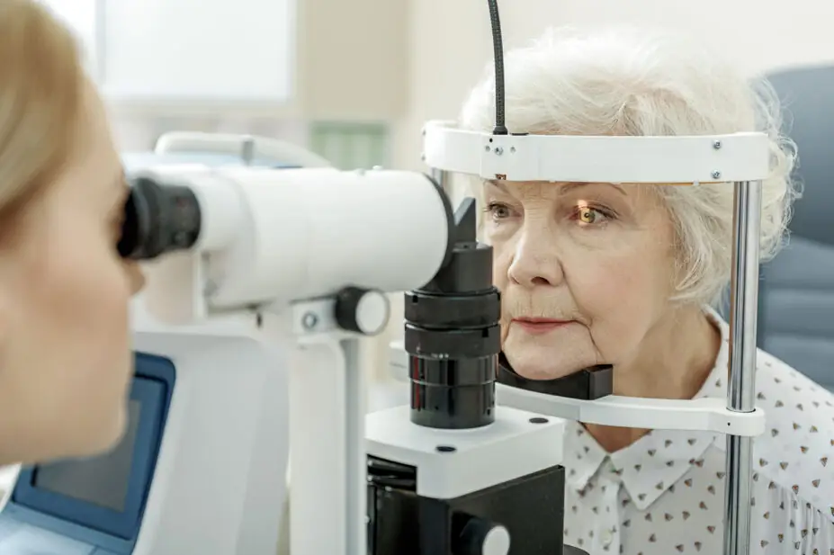 Healthcare professional conducts eye exam