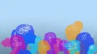 Illustration of silhouettes of women's heads with scribbles and ideas on top