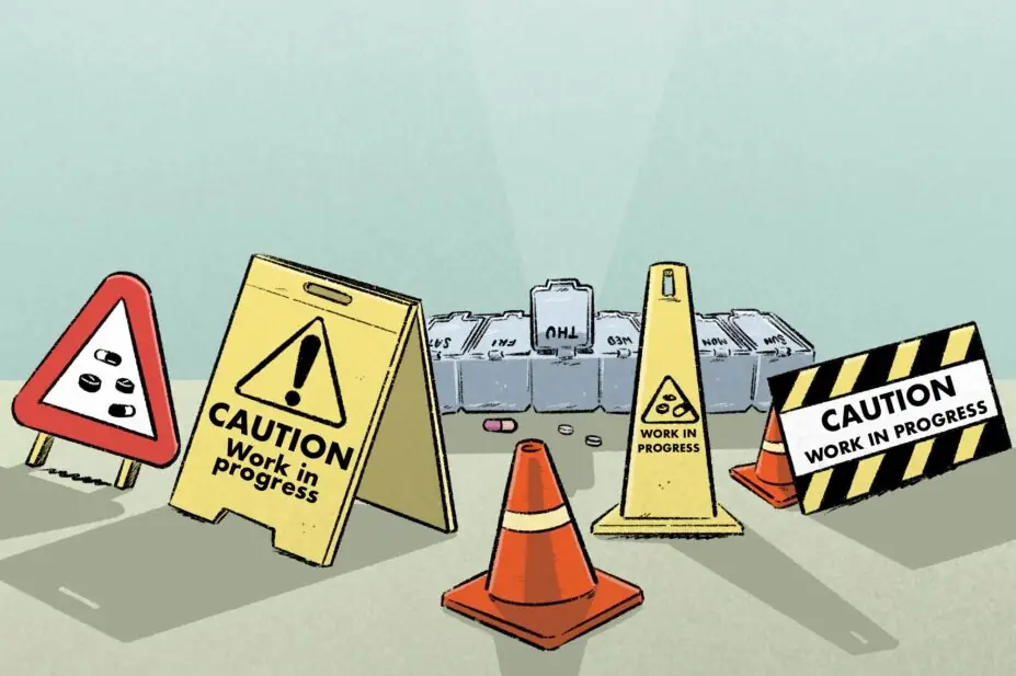 Illustration of a pill box surrounded by