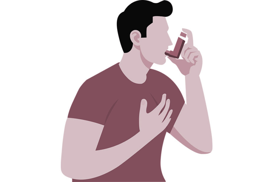 An illustration of a man using a red inhaler