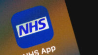 Dublin Ireland April 3 2023…Close up photo of NHS app icon on a smartphone