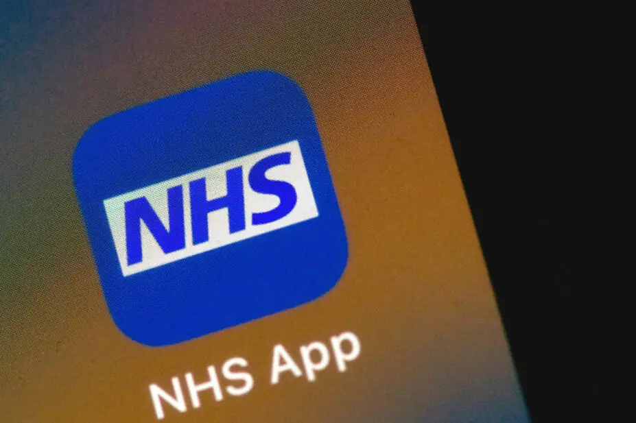 Dublin Ireland April 3 2023…Close up photo of NHS app icon on a smartphone