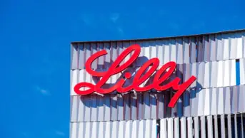 The logo atop a Eli Lilly building