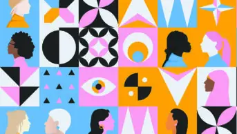 Tiled design showing illustrations of women of various ages and backgrounds