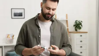 A man checks his blood sugar level