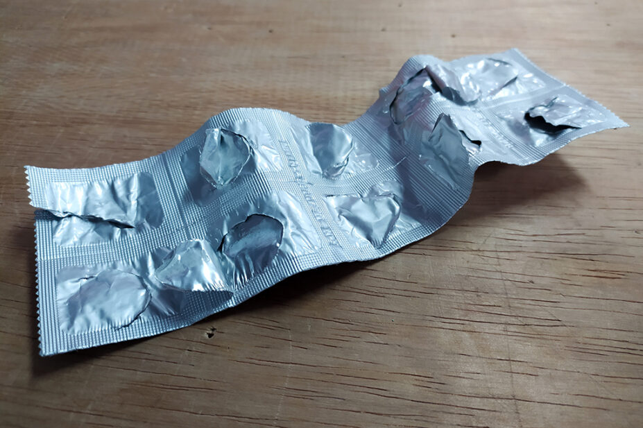 An empty packet of tablets