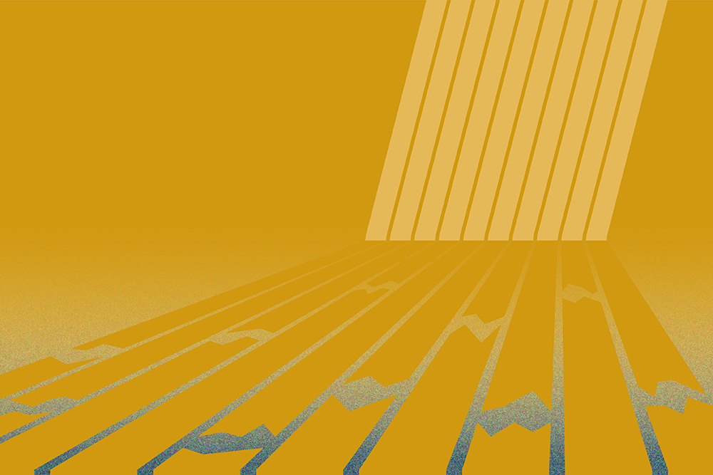 10 fragmented yellow lines reach across page